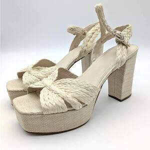 Marc Fisher Chela Platform Raffia Sandal Women's Natural Size US10M EU40.5